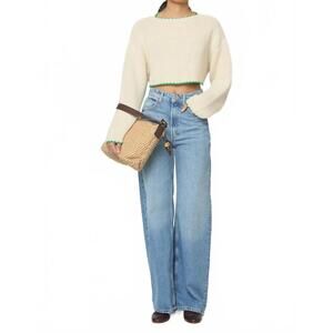 NEW ATELIER DELPHINE aries super-cropped sweater top in ivory/green